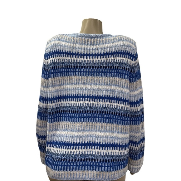 Striped Blue and Cream Women's Cardigan - Picture 5 of 12